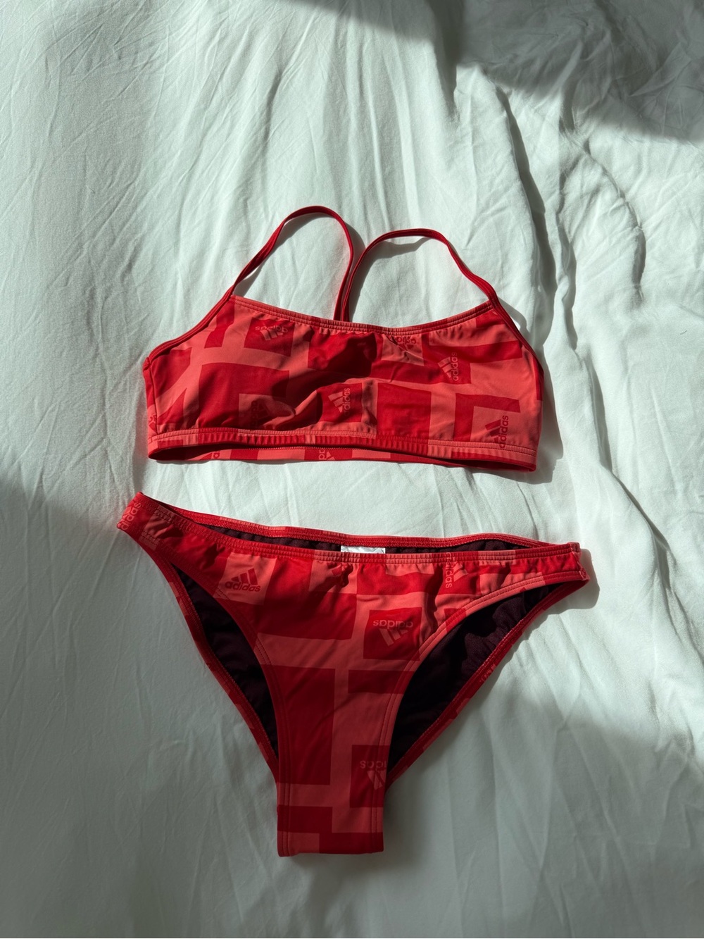 adidas Red Two-Piece Logo Swim Set